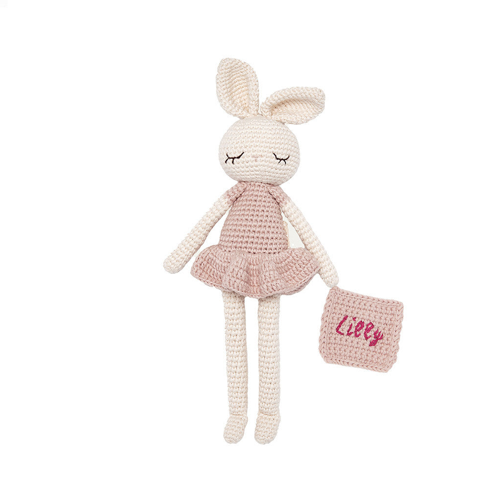 Patti Oslo Norge Personalised Ballerina I rosa Organic Soft Toys Rosa napkin, dark pink font