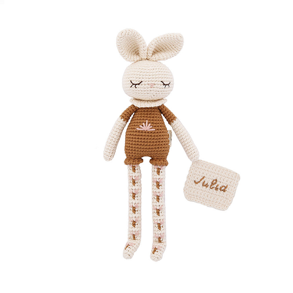 Patti Oslo Norge Personalised Bonnie Bunny | rosa flower tights Organic Soft Toys Cream napkin, caramel font