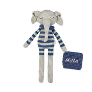 Patti Oslo Norge Personalised Ellie Elephant | striped raf Organic Soft Toys Blue napkin, cream font
