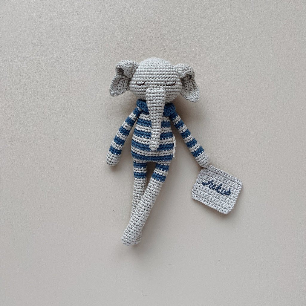 Patti Oslo Norge Personalised Ellie Elephant | striped raf Organic Soft Toys