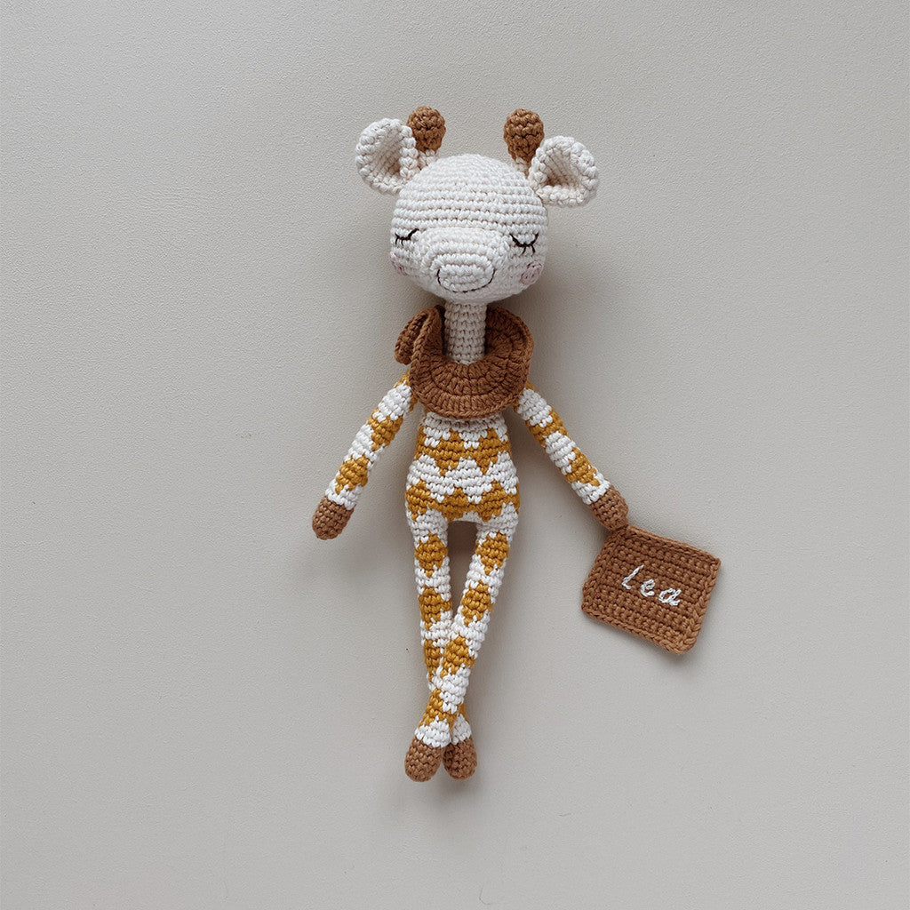 Patti Oslo Norge Personalised Goldie Giraffe | ochre overall Organic Soft Toys