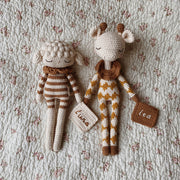 Patti Oslo Norge Personalised Goldie Giraffe | ochre overall Organic Soft Toys