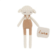 Patti Oslo Norge Personalised Lamb I swimsuit beige Organic Soft Toys Cream napkin, caramel font