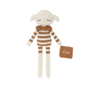 Patti Oslo Norge Personalised Lea Lamb I caramel Organic Soft Toys Caramel napkin, cream font